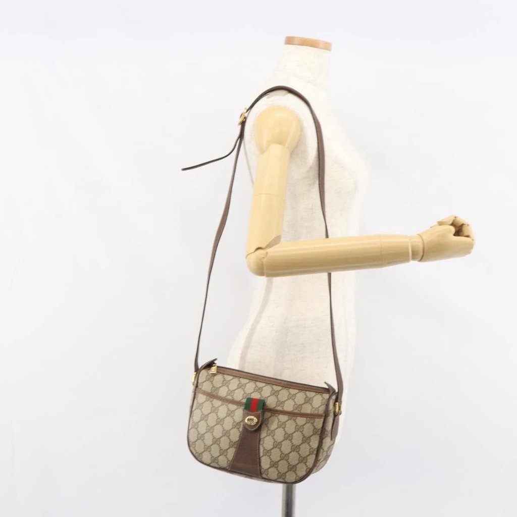 Gucci Gg Supreme Web Sherry Line Bag Pvc Beige Gold